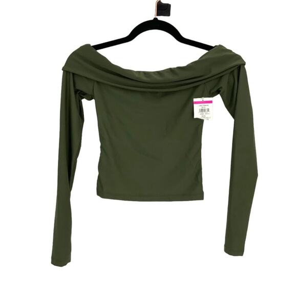 Edikted Brea Foldover Off the Shoulder Long Sleeve Crop Top Size XS NWOT $39 MSP - Picture 2 of 9